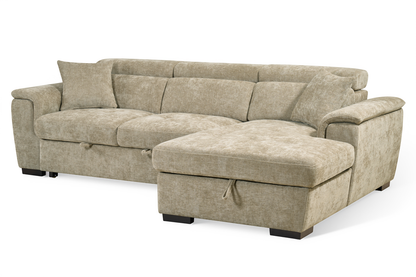 Beige Chenille Fabric Corner Sofabed with Storage