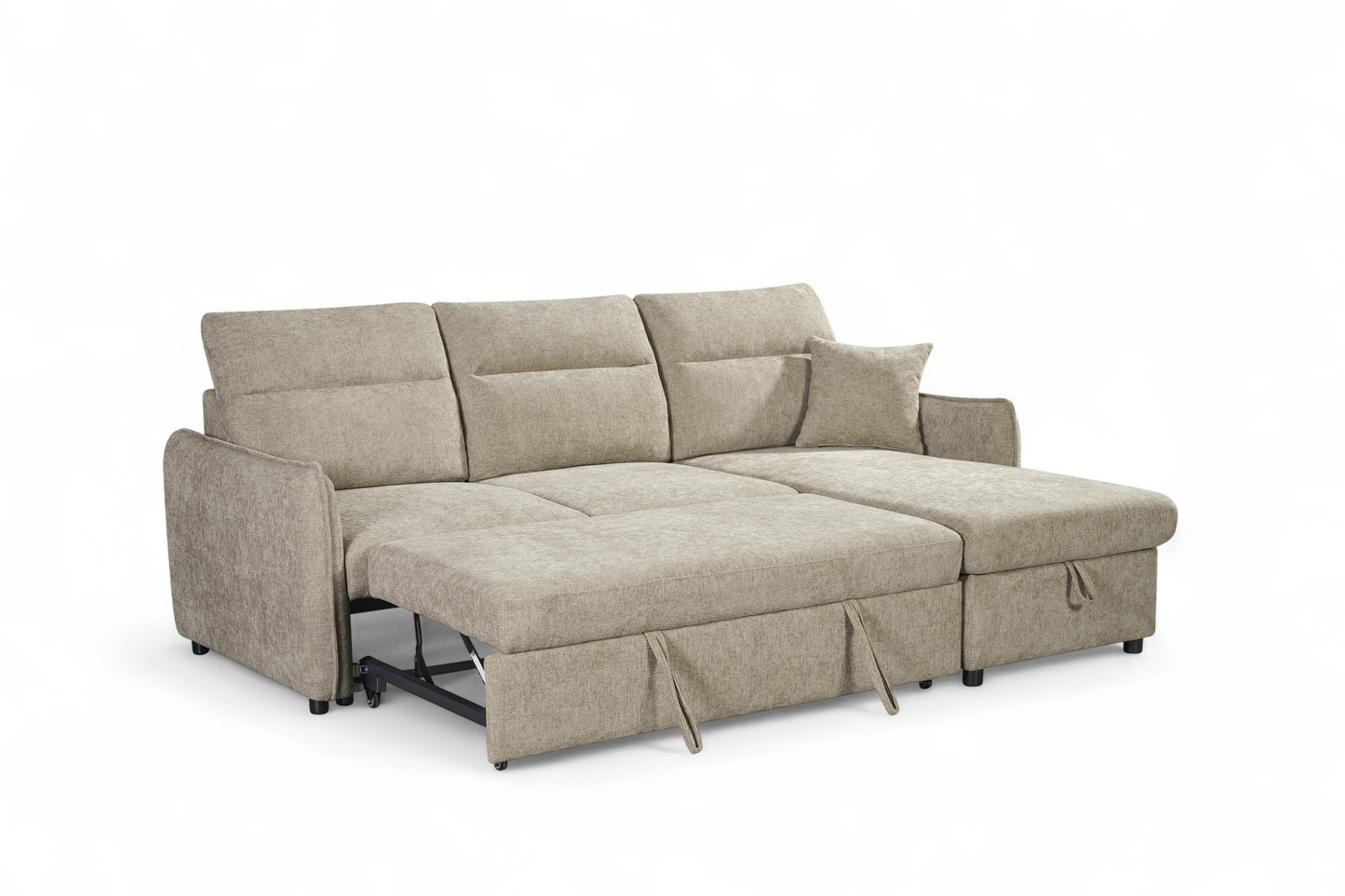 Archie Beige Chenille Fabric Corner Sofabed with Storage