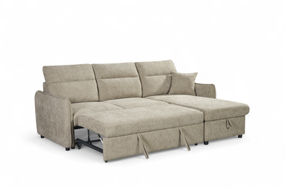 Archie Beige Chenille Fabric Corner Sofabed with Storage