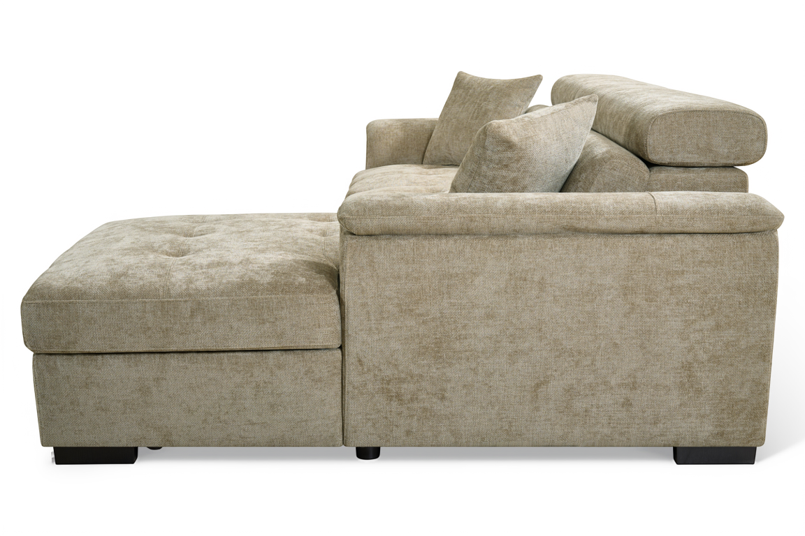 Beige Chenille Fabric Corner Sofabed with Storage