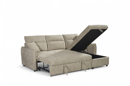 Archie Beige Chenille Fabric Corner Sofabed with Storage