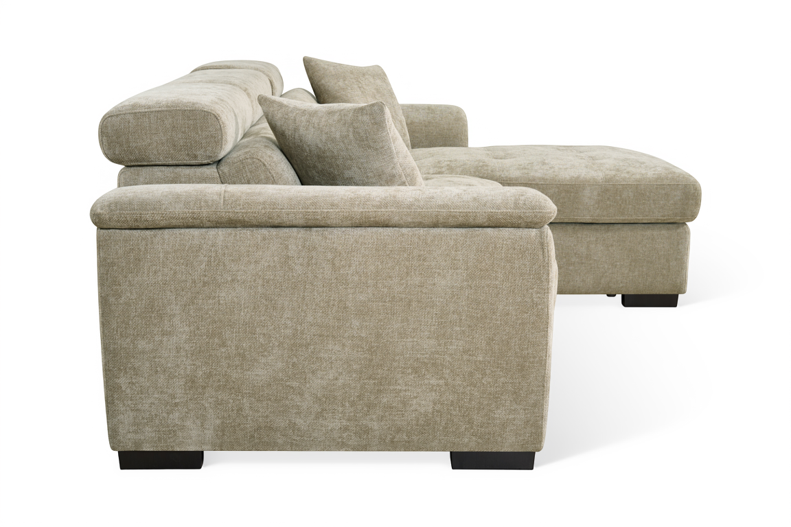 Beige Chenille Fabric Corner Sofabed with Storage
