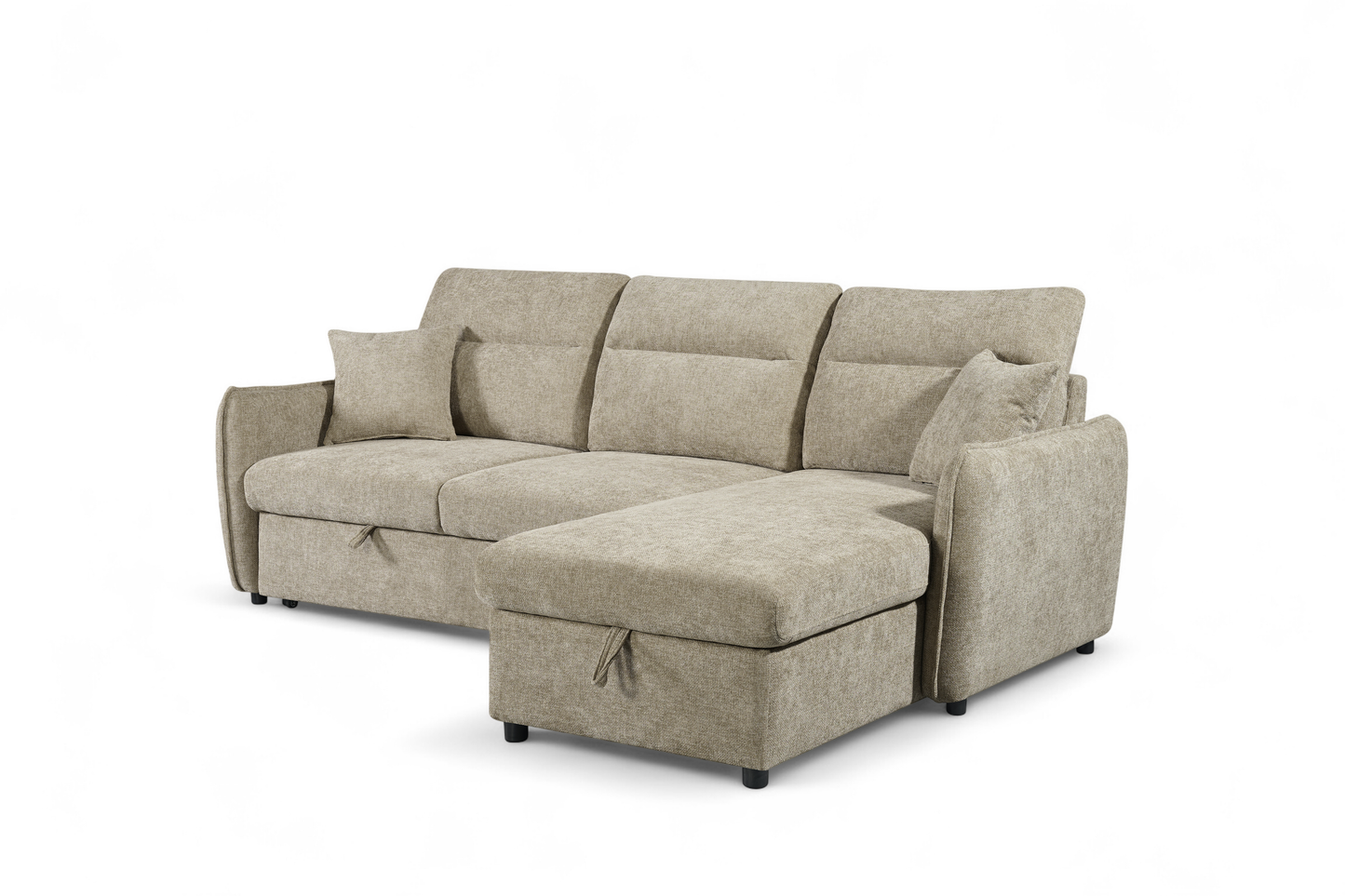 Archie Beige Chenille Fabric Corner Sofabed with Storage