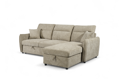Archie Beige Chenille Fabric Corner Sofabed with Storage