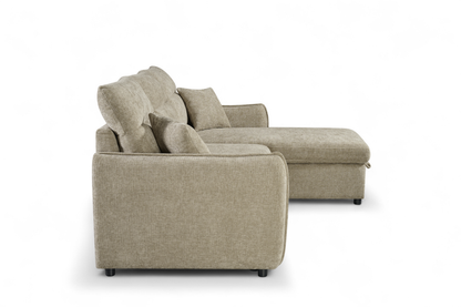 Archie Beige Chenille Fabric Corner Sofabed with Storage