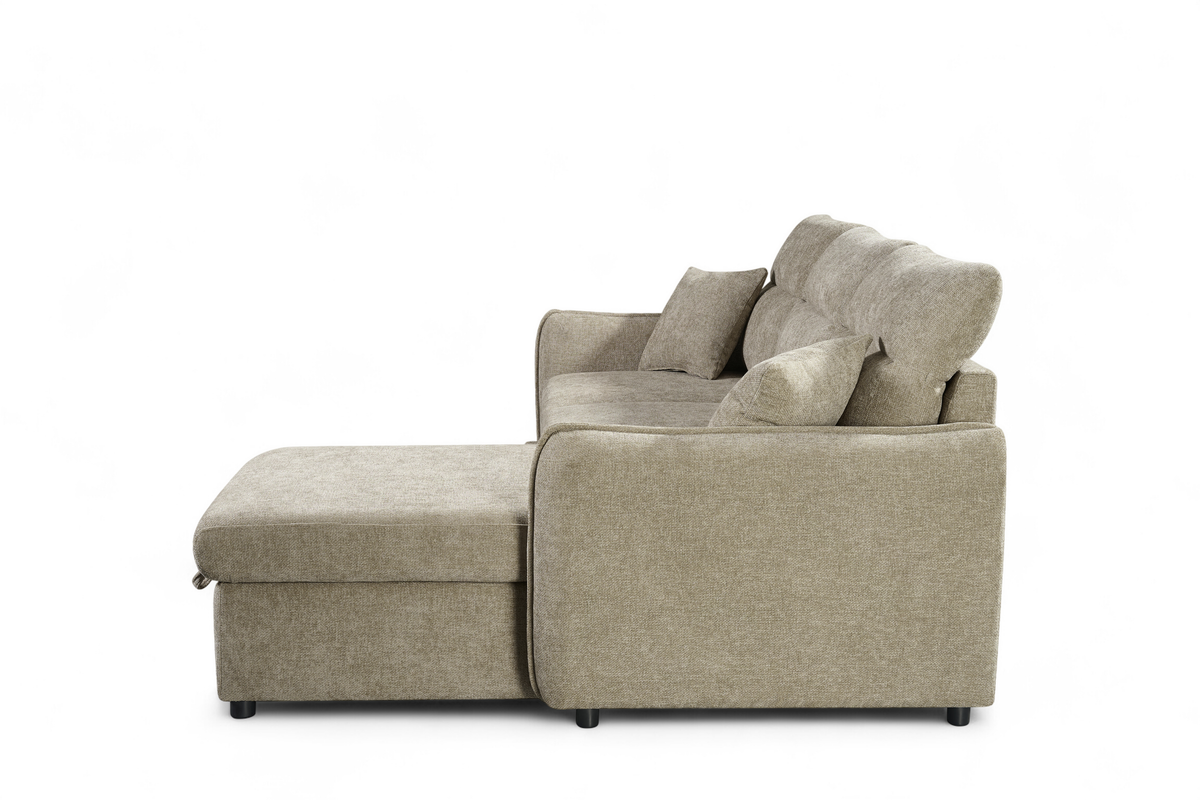 Archie Beige Chenille Fabric Corner Sofabed with Storage