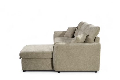 Archie Beige Chenille Fabric Corner Sofabed with Storage