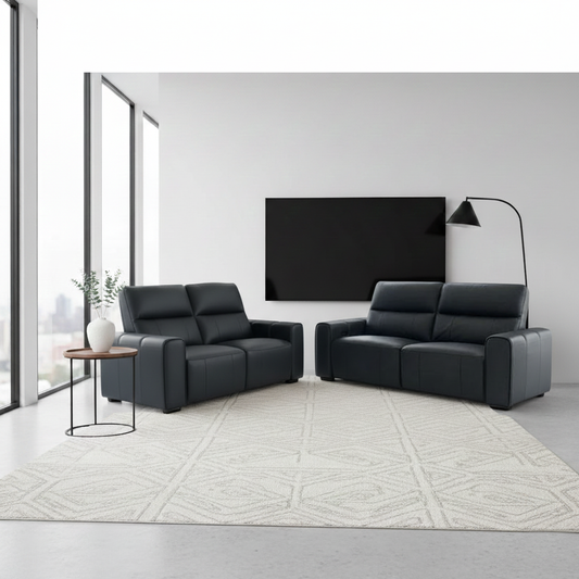 Bellagio Genuine Leather Electric Recliner 3+2 Seater Sofa - Black