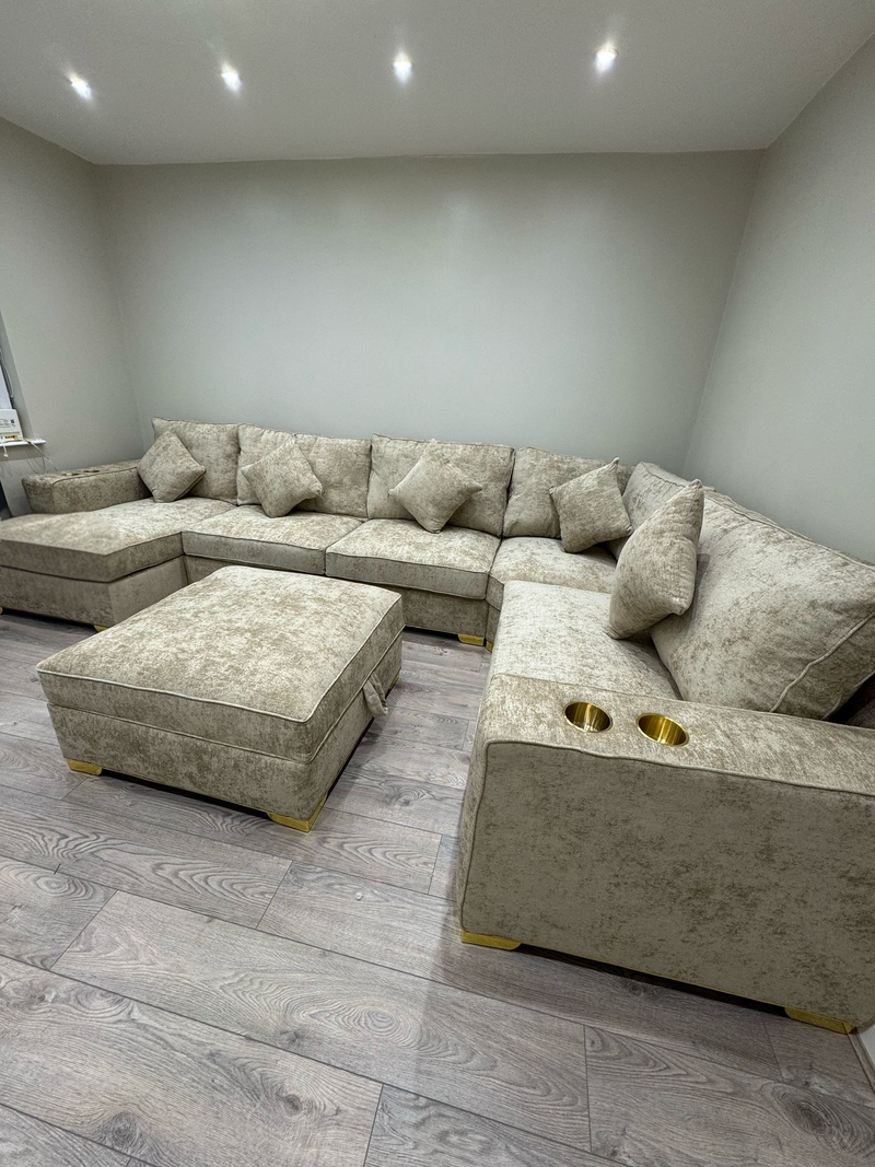 Bespoke Corner Sofa With Cup Holders Or U Shape Chaise Cinema Sofa