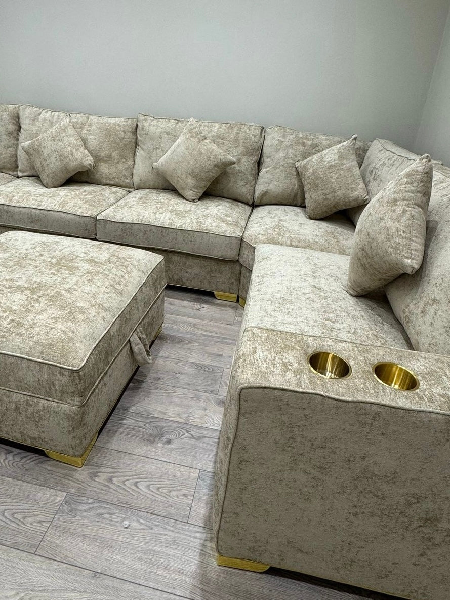 Bespoke Corner Sofa With Cup Holders Or U Shape Chaise Cinema Sofa