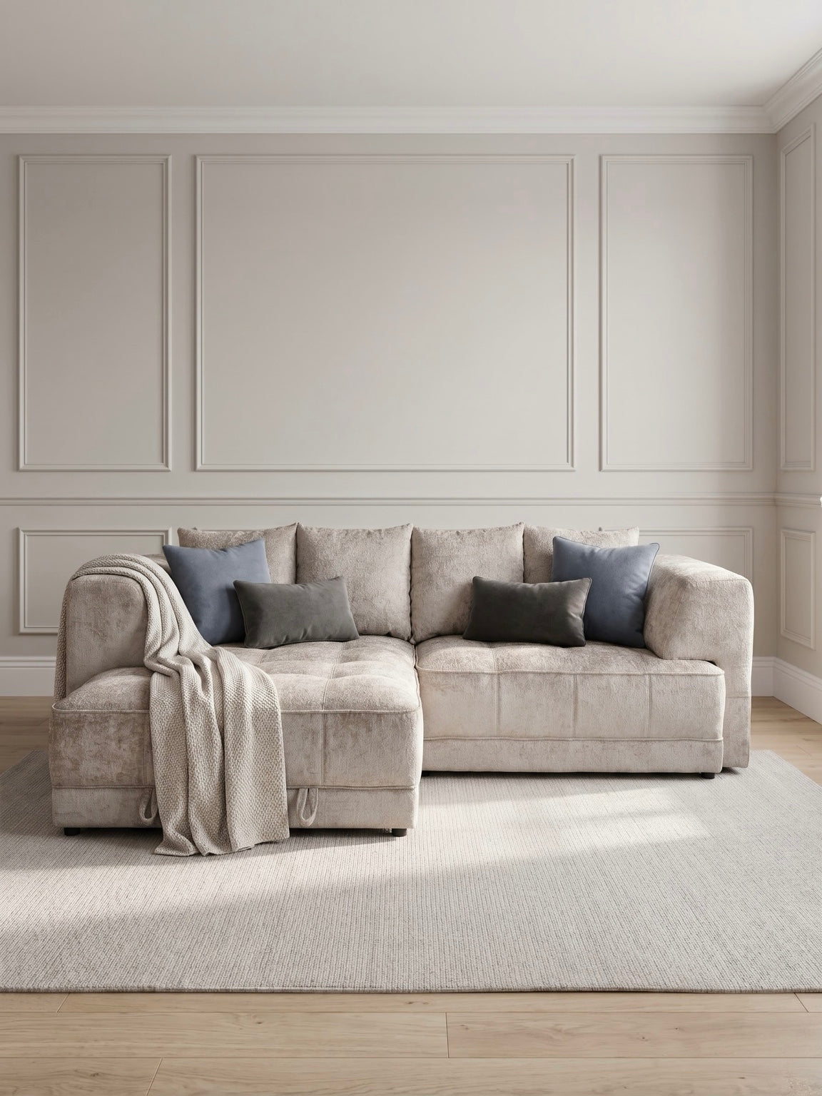 Brooklyn Light Beige electric storage sofa bed, left-hand-facing corner