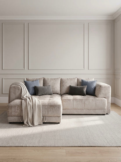 Brooklyn Light Beige electric storage sofa bed, left-hand-facing corner