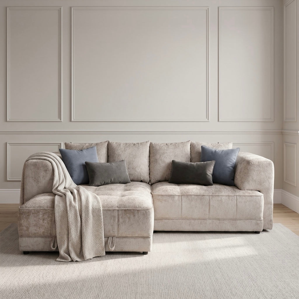 Brooklyn Light Beige electric storage sofa bed, left-hand-facing corner