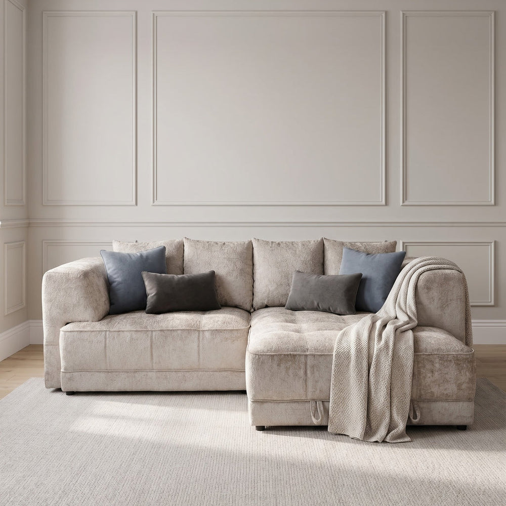 Brooklyn Electric Storage Right Hand Sofa Bed - Light Beige