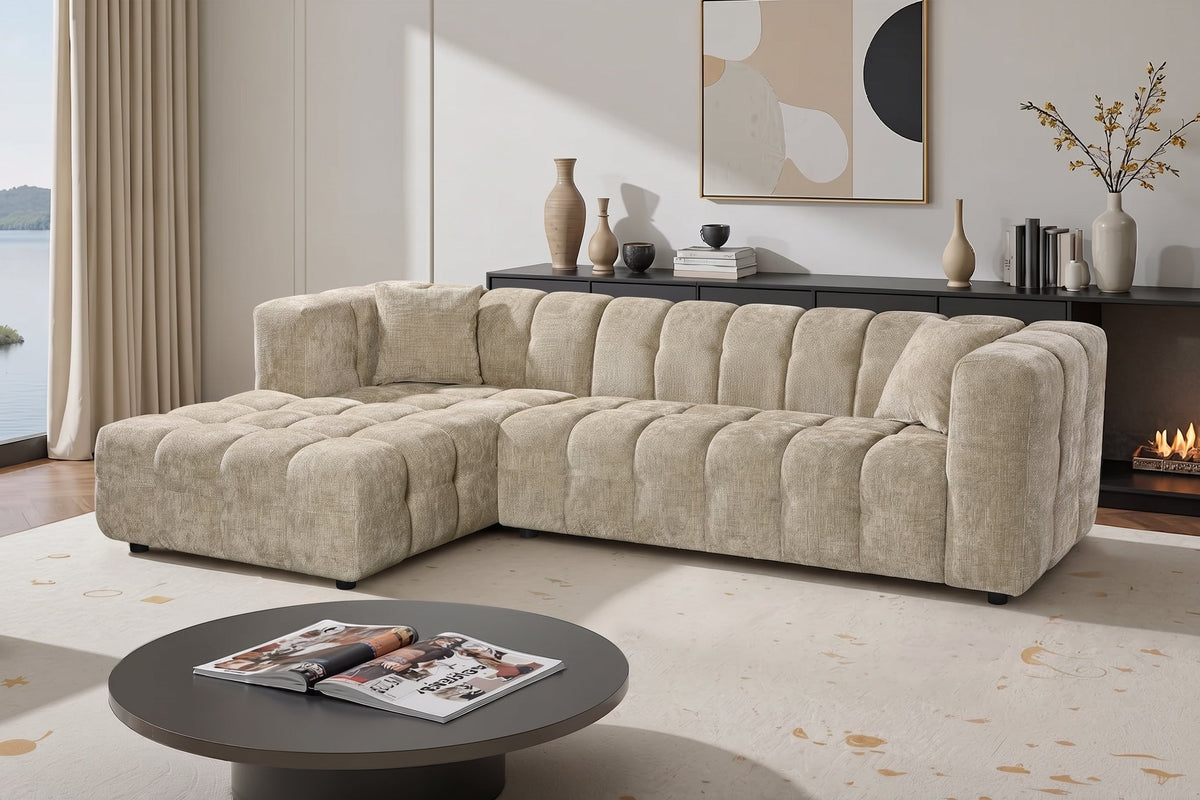 Bubble Corner Sofa – Beige Chenille – left-hand room view