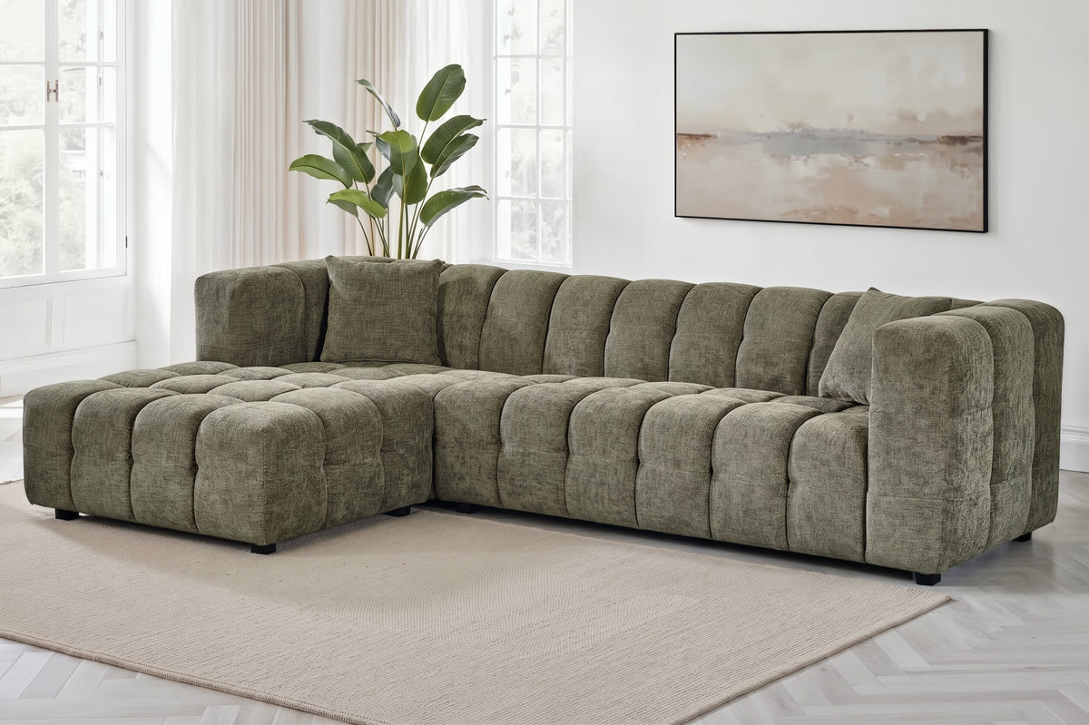 Bubble Corner Sofa – Sage Green Chenille – left-hand room view