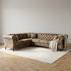 Camden Faux Leather Suede Brown 2C3 Chesterfield Corner Sofa With Wooden Feet