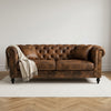 Camden 3 Seater Chesterfield Sofa With Wooden Feet - Brown Suede Leather