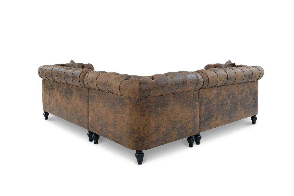 Camden Faux Leather Suede Brown 2C2 Chesterfield Corner Sofa With Wooden Feet