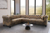 Camden Faux Leather Suede Brown 2C3 Chesterfield Corner Sofa With Wooden Feet