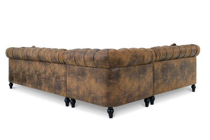 Camden Faux Leather Suede Brown 2C3 Chesterfield Corner Sofa With Wooden Feet