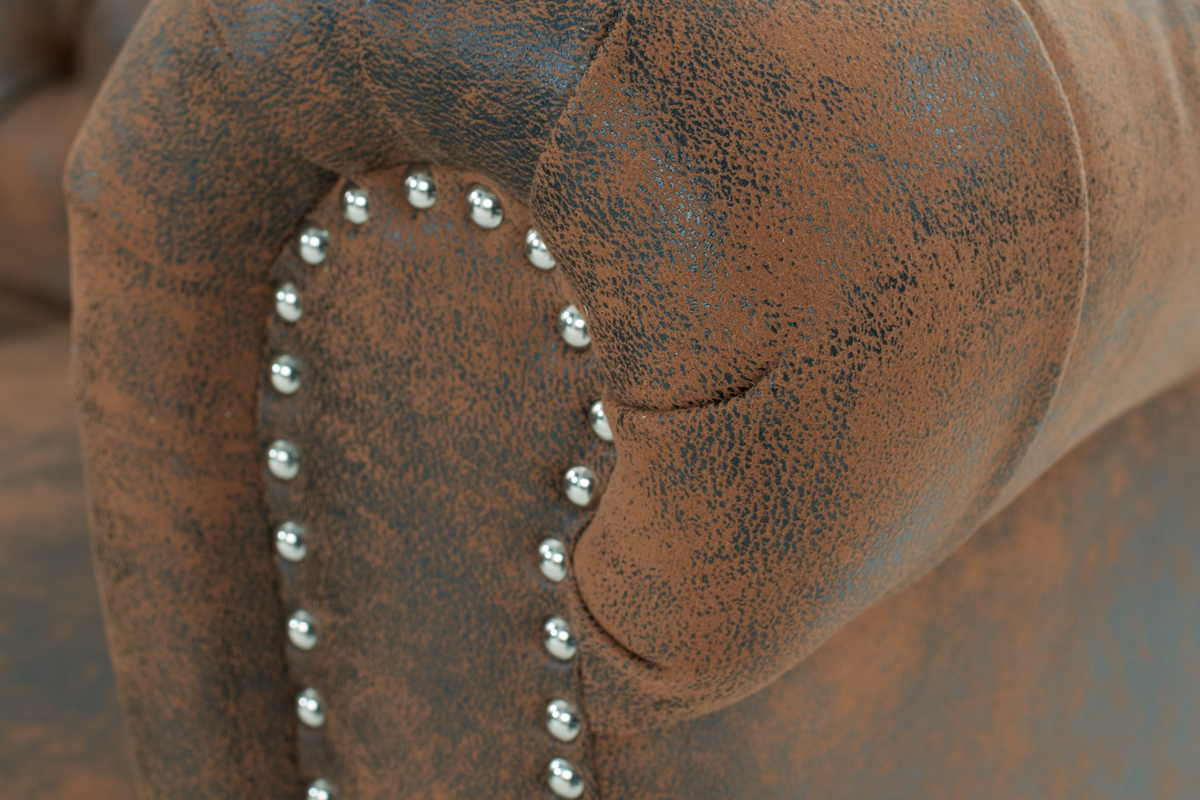 Camden Faux Leather Suede Brown 2C3 Chesterfield Corner Sofa With Wooden Feet