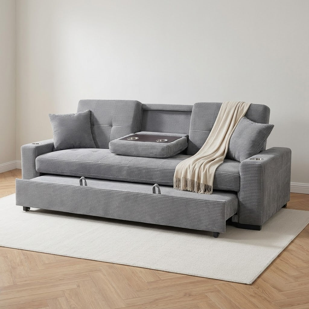 Charles 3 Seater Sofa Bed - Grey Jumbo Cord