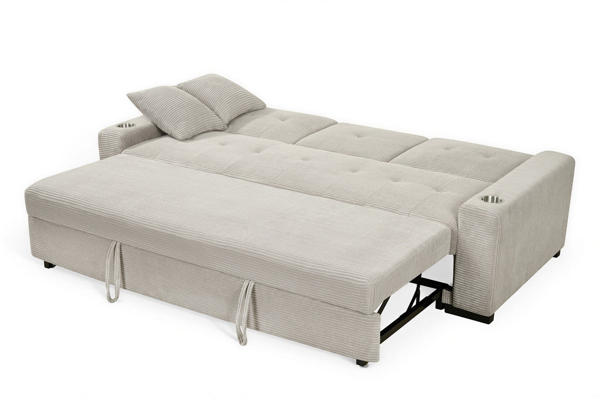 Charles 3 Seater Sofa Bed - Beige Jumbo Cord – gallery view 2