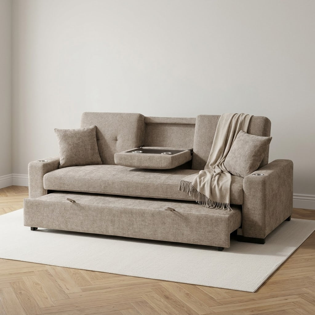 Charles Chenille 3 Seater Sofa Bed – Beige