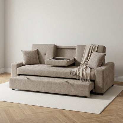 Charles Chenille 3 Seater Sofa Bed – Beige