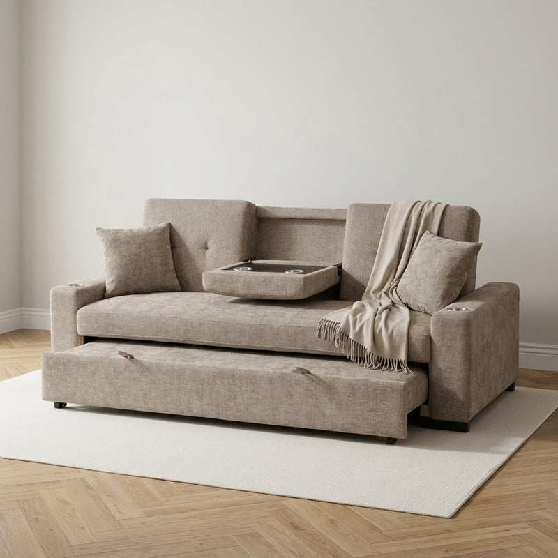 Charles Chenille 3 Seater Sofa Bed – Beige