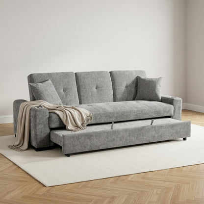 Charles Chenille 3 Seater Sofa Bed – Light Grey in a neutral living room