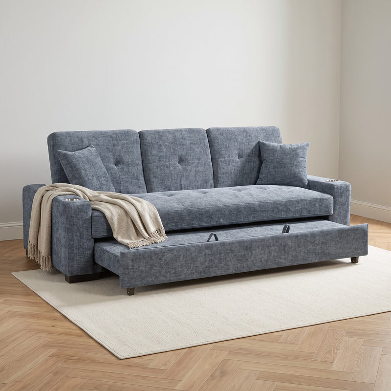 Charles Chenille 3 Seater Sofa Bed – Pale Blue