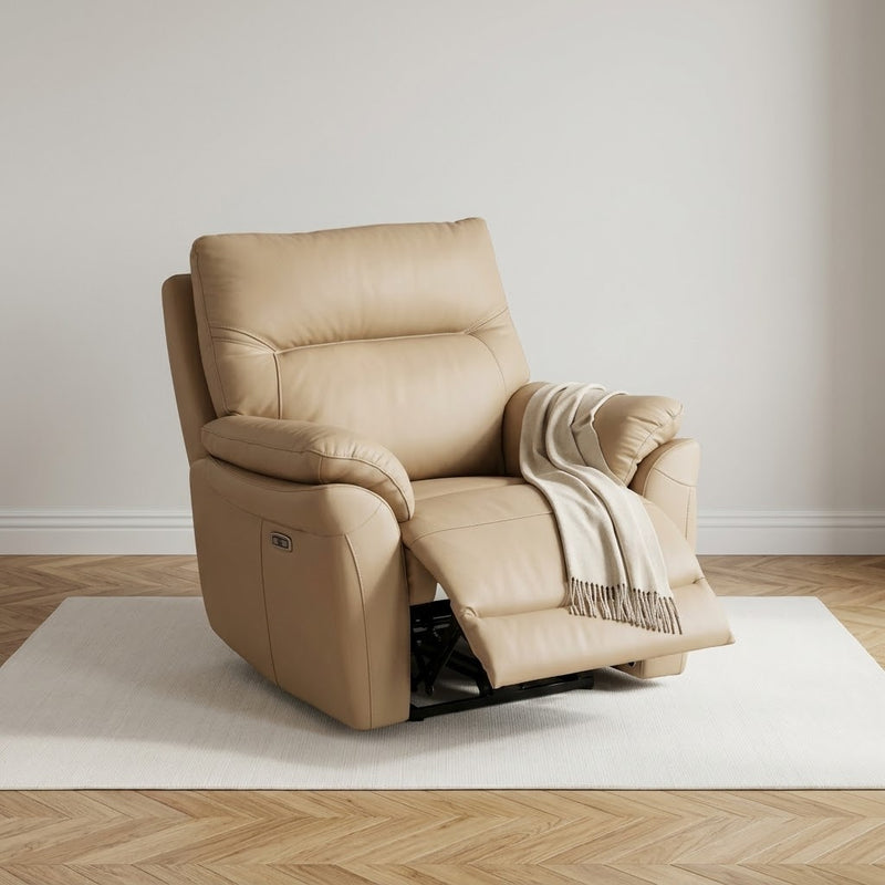 Cinecitta 1 Seater Electric Recliner Chair - Beige Leather