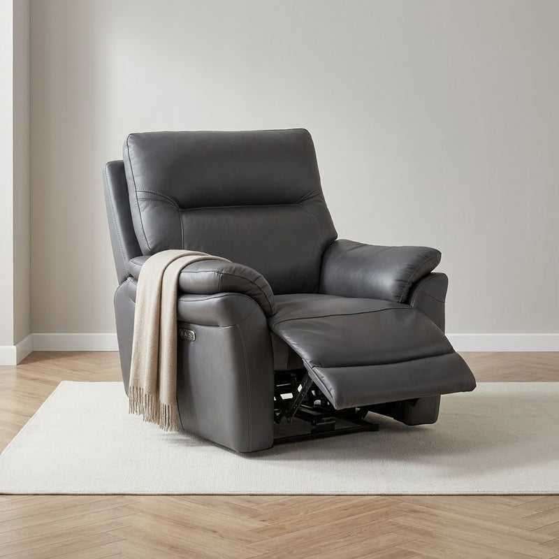 Cinecitta 1 Seater Electric Recliner Chair - Dark Grey Leather