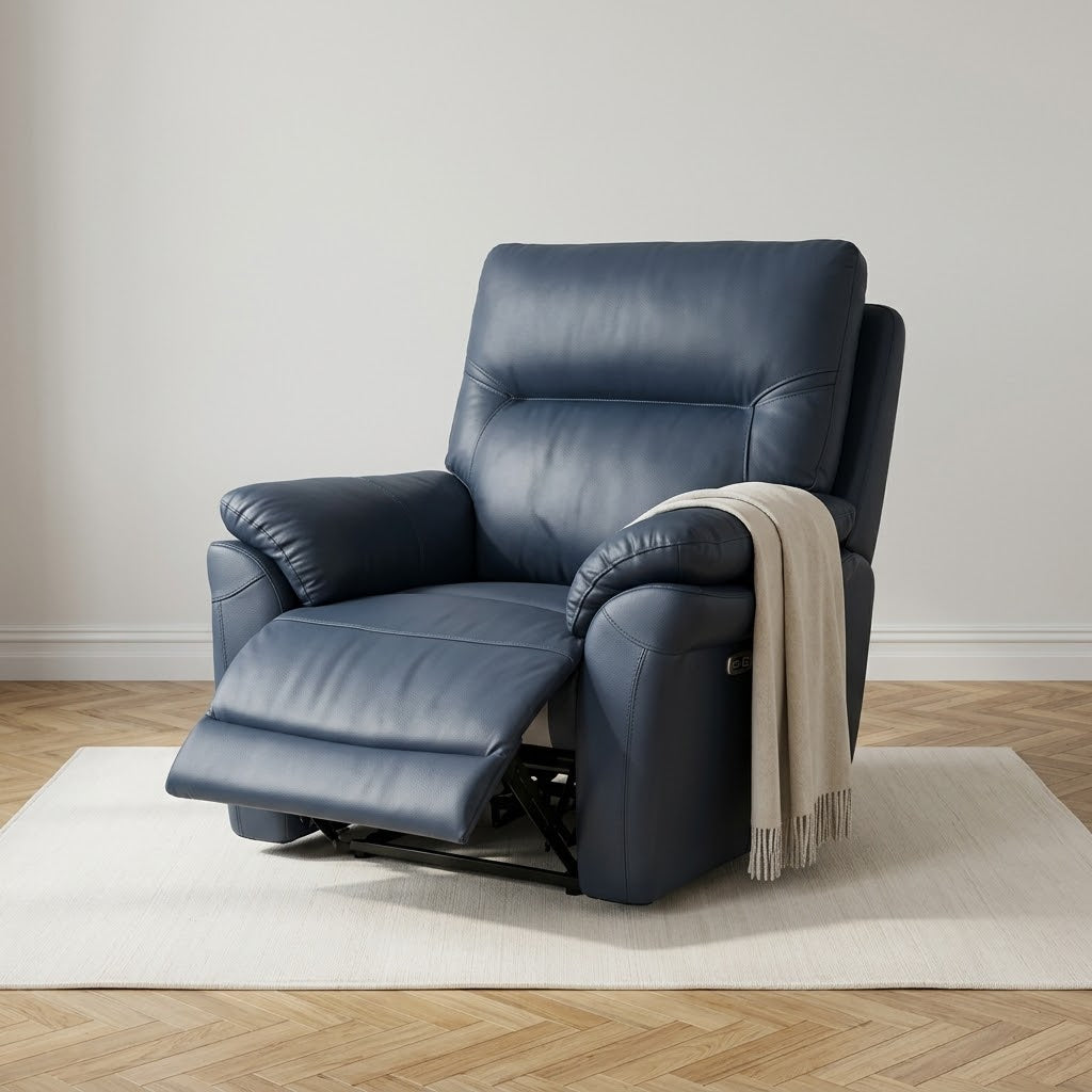 Cinecitta 1 Seater Electric Recliner Chair - Navy Blue Leather