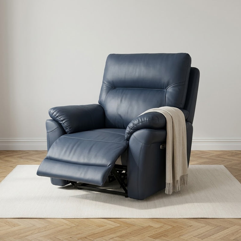 Cinecitta 1 Seater Electric Recliner Chair - Navy Blue Leather