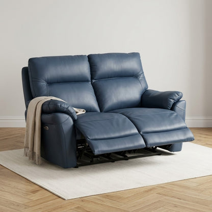 Cinecitta 2 Seater Electric Recliner Sofa - Navy Blue Leather