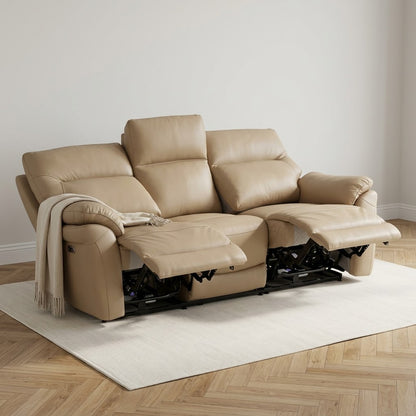 Cinecitta 3 Seater Electric Recliner Sofa - Beige Leather