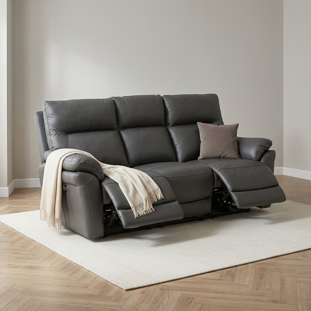 Cinecitta 3 Seater Electric Recliner Sofa - Dark Grey Leather