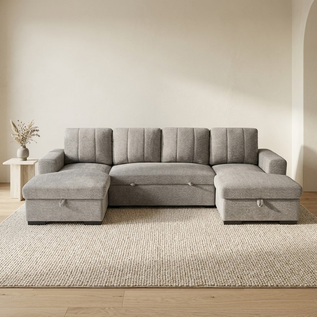 Como U Shape Sofa Bed with Storage in Grey