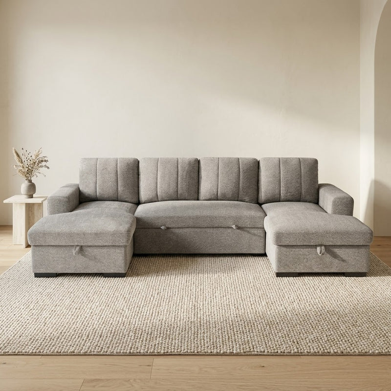 Como U Shape Sofa Bed With Storage - Grey