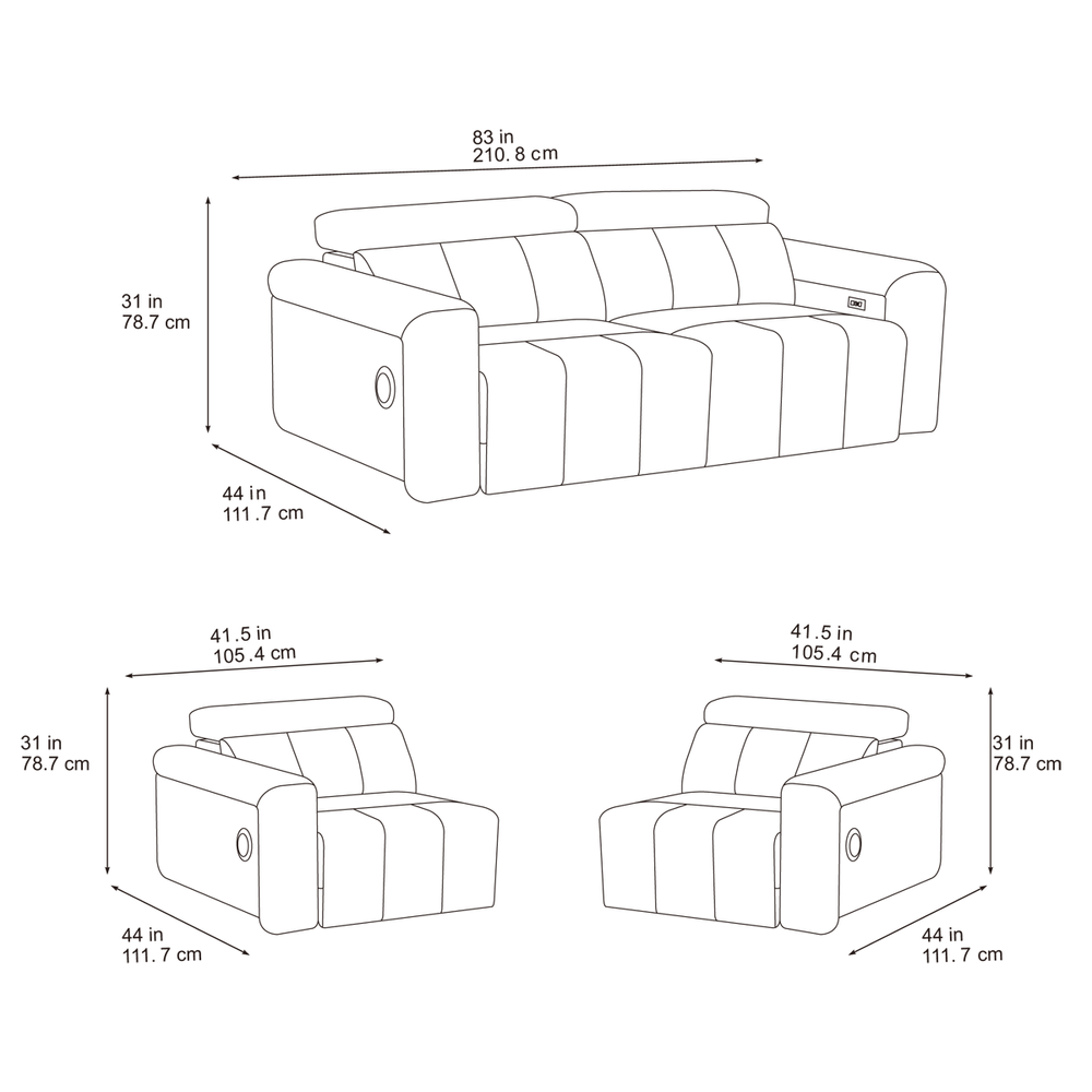 Ohio Beige 3 Seater Power Slider Sofa