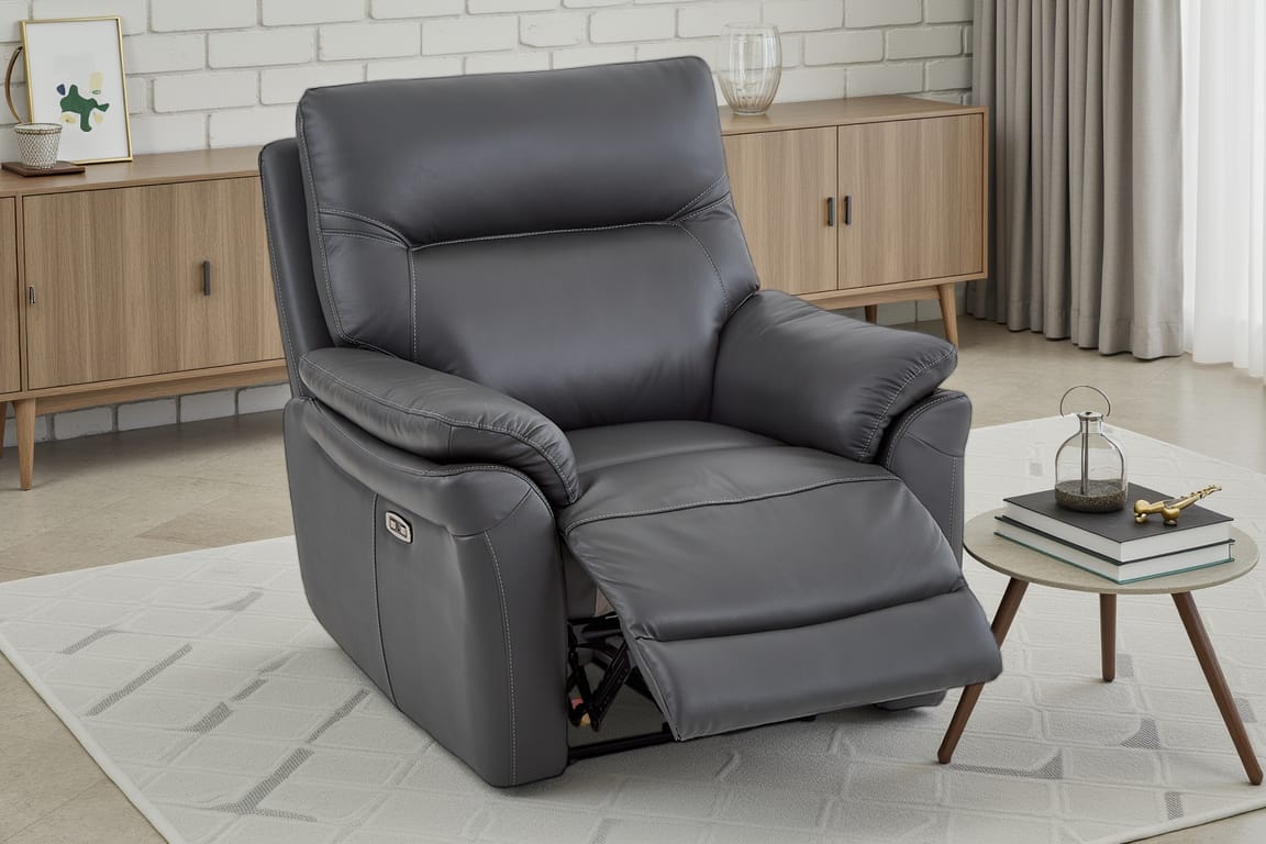 Cinecitta 1 Seater Electric Recliner Chair - Dark Grey Leather - Image 1