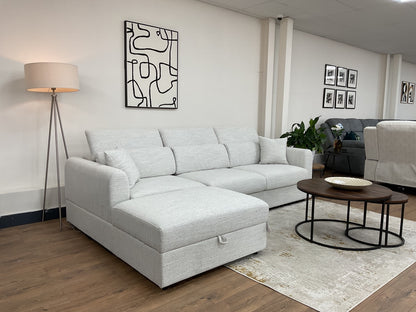 Dexter beige universal corner sofa with raised headrests