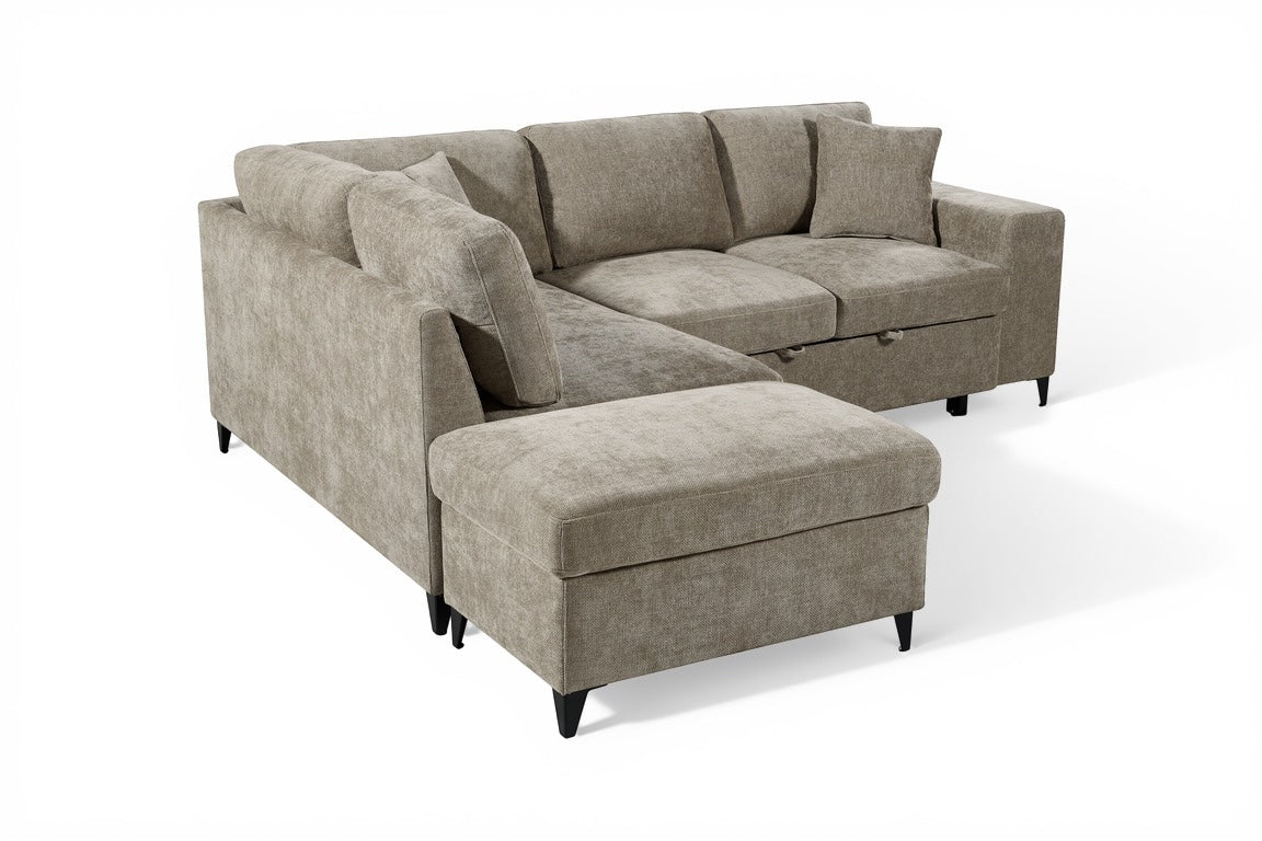 Elara Beige Chenille 1C2 Left Hand Corner Sofa Bed with Storage — left hand corner front view