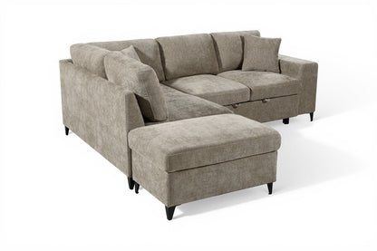 Elara Beige Chenille 1C2 Left Hand Corner Sofa Bed with Storage — left hand corner front view