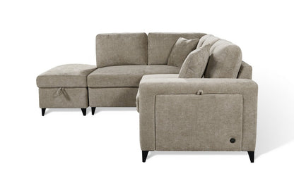Elara Beige Chenille 1C2 Left Hand Corner Sofa Bed with Storage — side view