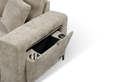 Elara Beige Chenille 1C2 Left Hand Corner Sofa Bed with Storage — armrest storage, cup holder and wireless charging