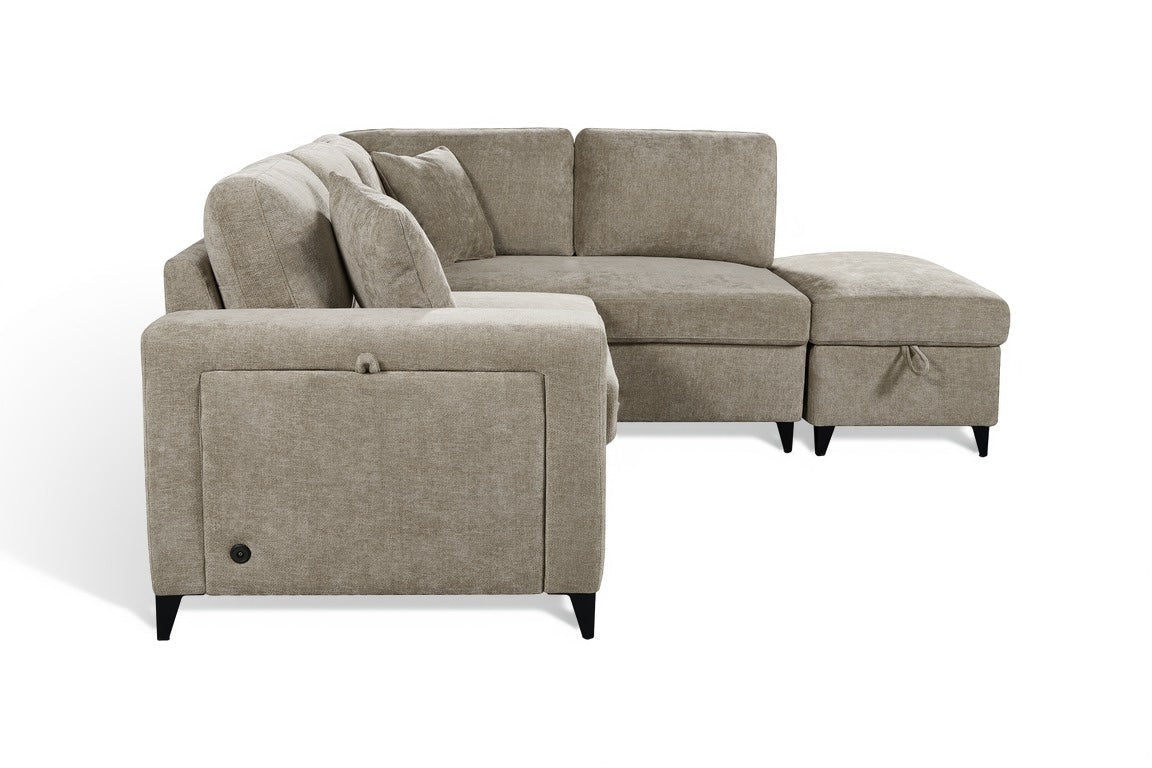 Elara Beige Chenille 2C1 Right Hand Corner Sofa Bed with Storage – view 4